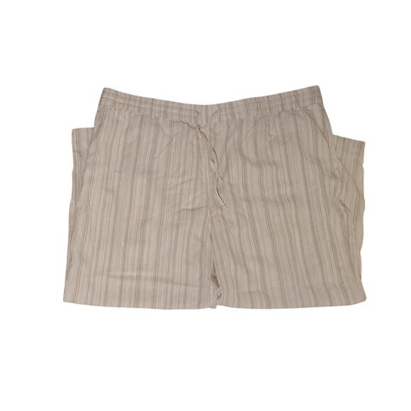 Cream Tan Stripe Linen Blend Elastic Waste Wide Leg Drawstring Crop - Size 3X - Picture 1 of 4